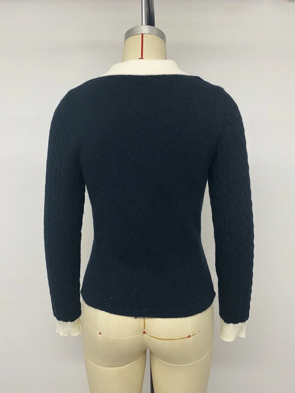 Cable Knit Contrast Collar Sweater